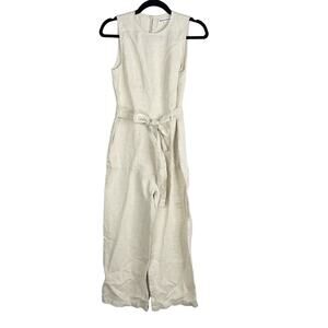 Reformation 2 Oatmeal Cream Naomi Linen Wide Leg Sleeveless Tie Waist Jumpsuit
